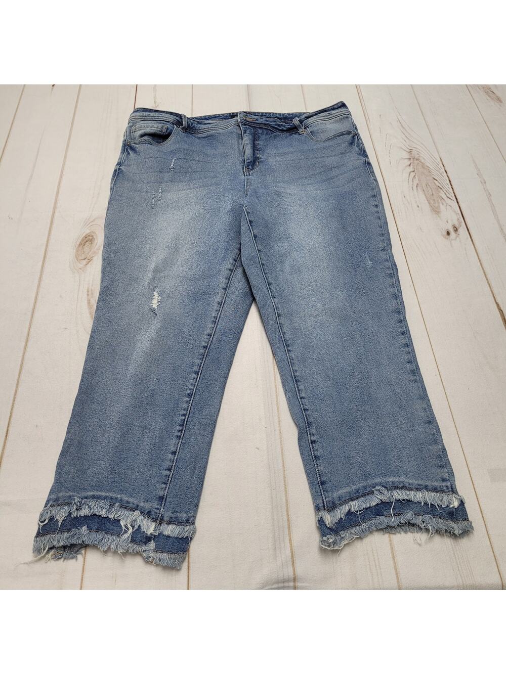 John Mark crop straight leg jeans fringe hem 20W